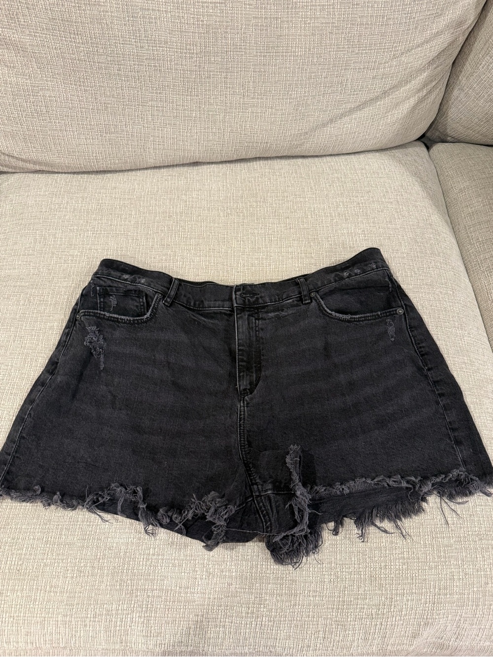 LOFT Black Distressed Raw-Hem Denim Shorts